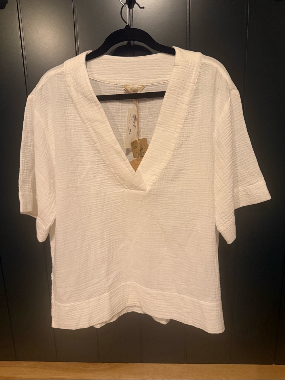 🌊 NEW Faherty Dune 100% Organic Cotton Gauze White V-Neck Popover - Picture 2 of 12